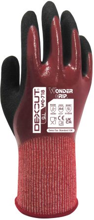 Wonder Grip WG-718 DEXCUT Black/Red HPPE, Mineral Fiber, Spandex, UHMWPE Cut Resistant, Heat Resistant Gloves, Size 11, [WG7181112]; 240-341