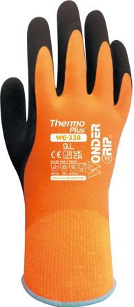 Wonder Grip WG-338 THERMO PLUS Black, Orange Acrylic Cut Resistant, Heat Resistant Gloves, Size 8, M, Latex Coating [WG3380812]; 240-351