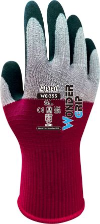 Wonder Grip WG-355 DUAL Grey, Red Microfiber, Nylon General Purpose Gloves, Size 7, S, Latex Coating [WG3550712]; 240-376