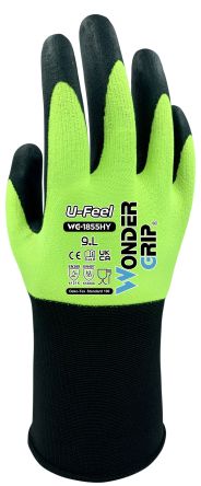 Wonder Grip WG-1855HY U-FEEL Hi-Viz Yellow Polyester, Spandex General Purpose Gloves, Size 6, XS, Nitrile Coating [WG1855HY0612]; 240-391