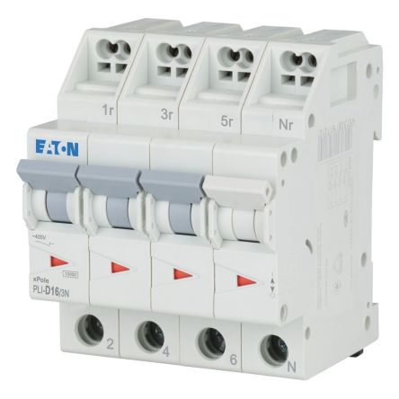 Eaton MCB, 3P, 16A Curve D, 400V AC, 10 kA Breaking Capacity [101349 PLI-D16/3N]; 240-442