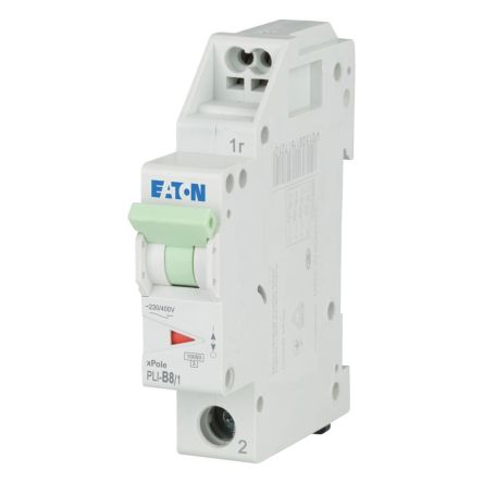 Eaton MCB, 1P, 8A Curve B, 230V AC, 10 kA Breaking Capacity [101248 PLI-B8/1]; 240-528