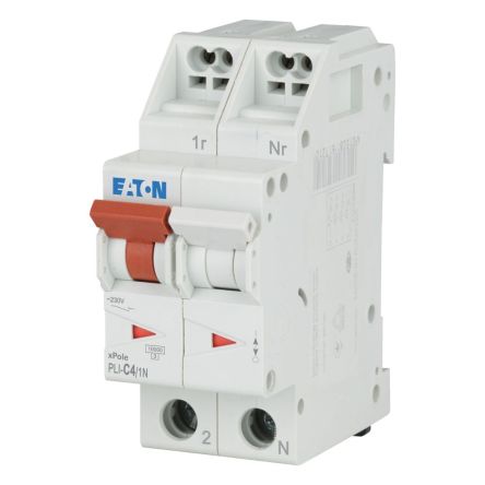 Eaton MCB, 1P, 4A Curve C, 230V AC, 10 kA Breaking Capacity [101274 PLI-C4/1N]; 240-537