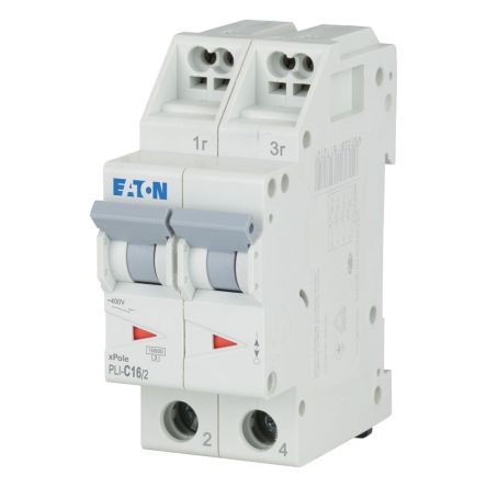 Eaton MCB, 2P, 16A Curve C, 400V AC, 10 kA Breaking Capacity [101300 PLI-C16/2]; 240-546