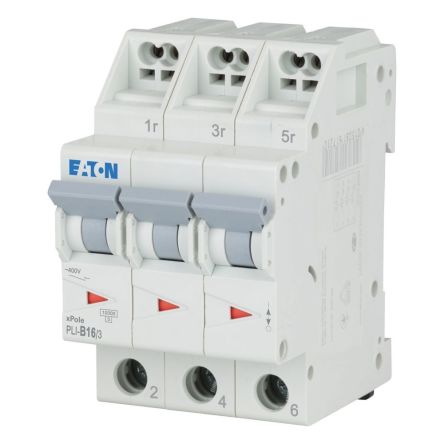 Eaton MCB, 3P, 16A Curve B, 400V AC, 10 kA Breaking Capacity [101314 PLI-B16/3]; 240-550