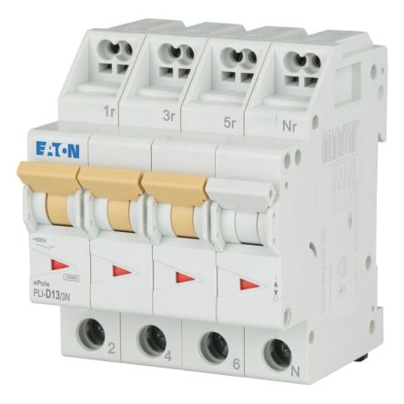 Eaton MCB, 3P, 13A Curve D, 400V AC, 10 kA Breaking Capacity [101348 PLI-D13/3N]; 240-562