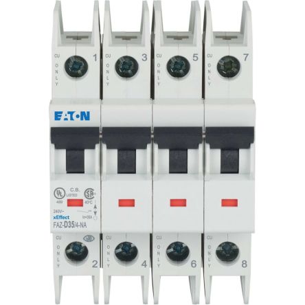 Eaton xEffect FAZ MCB, 4P, 35A Curve D, 240V AC, 60V DC, 15 kA Breaking Capacity [190842 FAZ-D35/4-NA]; 240-883