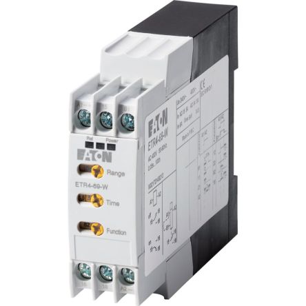 Eaton Series ETR4 Series DIN Rail Mount Timer Relay, 400V ac, 1-Contact, 0.05 → 3600000s, 1-Function [031887 ETR4-69-W]; 241-050
