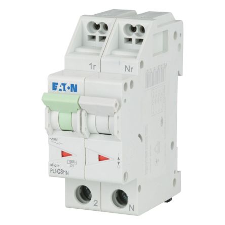 Eaton MCB, 1P, 8A Curve C, 230V AC, 10 kA Breaking Capacity [101276 PLI-C8/1N]; 241-160
