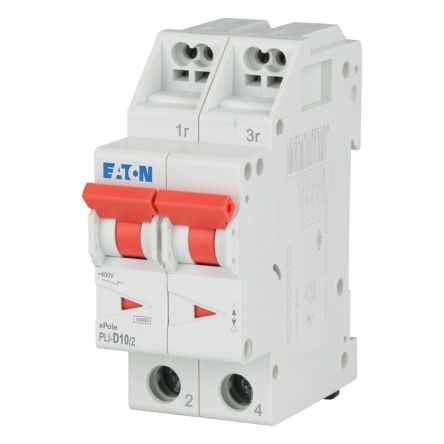 Eaton MCB, 2P, 10A Curve D, 400V AC, 10 kA Breaking Capacity [101305 PLI-D10/2]; 241-170