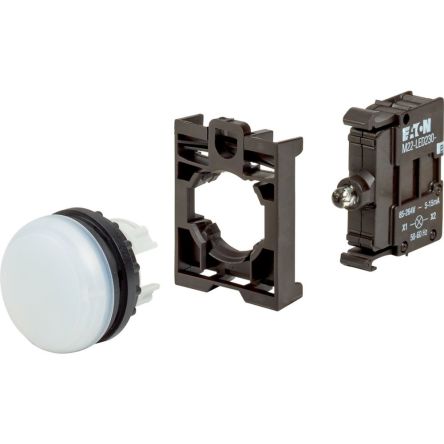 Eaton, White LED Indicator, 22.5mm Cutout, IP67, IP69K, Round, 230V ac [132601 M22-L-W-LED230-BVP]; 241-401