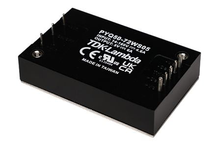 TDK-Lambda PYQ50 DC-DC Converter, 24V dc/ 6A Output, 14 → 160 V dc Input, 50W, Through Hole, +100°C Max Temp [PYQ50-72WS24]; 242-656