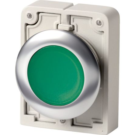 Eaton series M22 Series Illuminated Illuminated Push Button Switch, Maintained, Threaded, 22.5mm Cutout, Green LED, [188027 M30I-FDRL-G]; 242-961