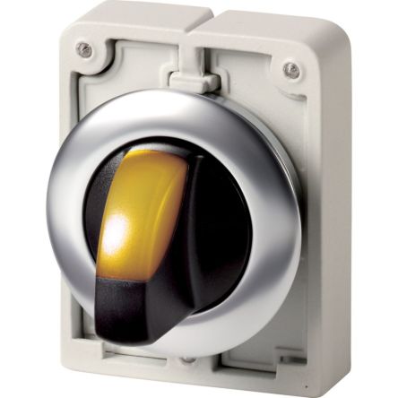 Eaton Spring Return Selector Switch - 30mm Cutout Diameter, Illuminated 2 Positions [188070 M30I-FWLK-Y]; 242-971