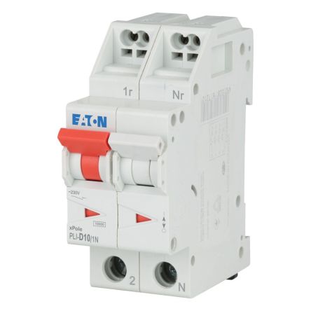 Eaton MCB, 1P, 10A Curve D, 230V AC, 10 kA Breaking Capacity [101284 PLI-D10/1N]; 243-997