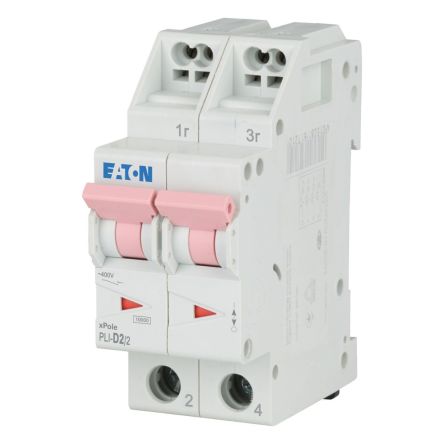 Eaton MCB, 2P, 2A Curve D, 400V AC, 10 kA Breaking Capacity [101301 PLI-D2/2]; 244-003