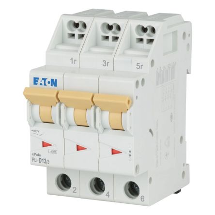 Eaton MCB, 3P, 13A Curve D, 400V AC, 10 kA Breaking Capacity [101327 PLI-D13/3]; 244-013