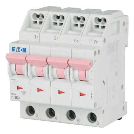 Eaton MCB, 4P, 2A Curve B, 400V AC, 10 kA Breaking Capacity [101350 PLI-B2/4]; 244-022