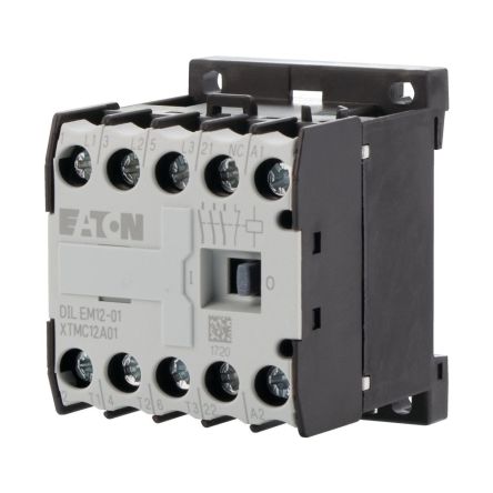 Eaton Contactor, 110/120 V Coil, 3-Pole, 42 A, 3 kW, 1N/C, 690 V [127088 DILEM12-01(110V50HZ,120V60HZ)]; 244-299
