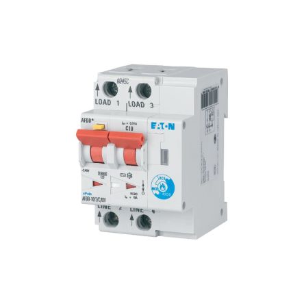 Eaton AFDD, 10A Current Rating, 2P Poles, 30mA Trip Sensitivity, Type C, Eaton Moeller Range [187174 AFDD-10/2/C/003-A]; 244-605