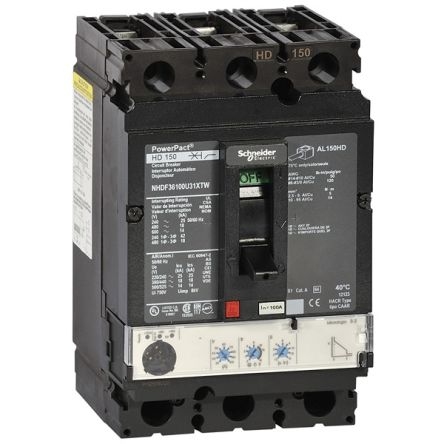 Schneider Electric, ComPacT New Generation MCCB 3P 150A, Breaking Capacity 65 kA, DIN Rail Mount [NHGF36150U31XTW]; 245-055