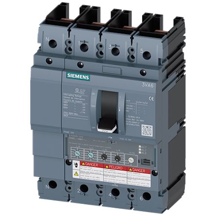 Siemens, Sentron MCCB Molded Case Circuit Breaker 4P 100A, Breaking Capacity 3 kA [3VA6210-6HM41-0AA0]; 245-564