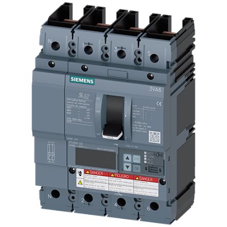 Siemens, Sentron MCCB Molded Case Circuit Breaker 4P 100A, Breaking Capacity 3 kA [3VA6210-8JP41-0AA0]; 245-738