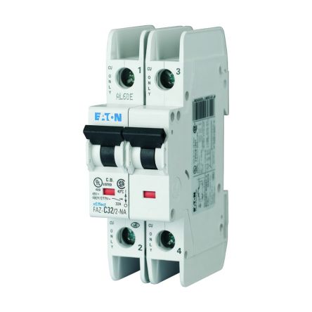 Eaton xEffect FAZ MCB, 2P, 2A Curve B, 415V AC, 60V DC, 15 kA Breaking Capacity [132695 FAZ-B2/2-NA]; 246-115