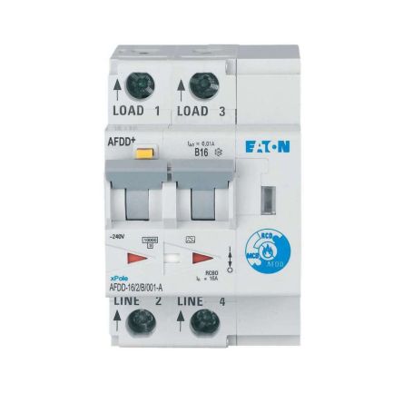 Eaton AFDD, 16A Current Rating, 2P Poles, 10mA Trip Sensitivity, Type B, Eaton Moeller Range [187201 AFDD-16/2/B/001-A]; 246-606