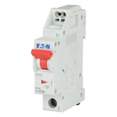 Eaton MCB, 1P, 10A Curve C, 230V AC, 10 kA Breaking Capacity [101256 PLI-C10/1]; 247-100