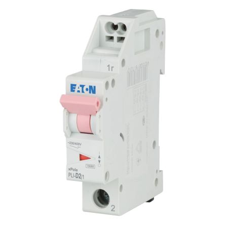 Eaton MCB, 1P, 2A Curve D, 230V AC, 10 kA Breaking Capacity [101259 PLI-D2/1]; 247-102