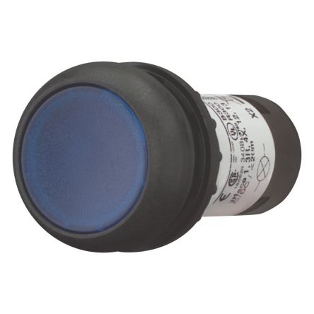 Eaton Series M22 Series Push Button Light Switch, Maintained, Flush Mount, 22.5mm Cutout, IP67, IP69K [136630 C22S-DL-B-K10-120]; 247-611