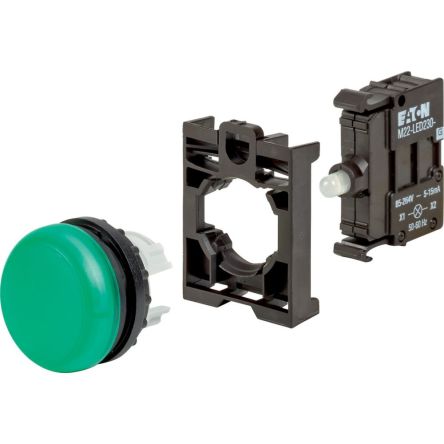 Eaton, Green LED Indicator, 22.5mm Cutout, IP67, IP69K, Round, 250V ac [132600 M22-L-G-LED230-BVP]; 247-636