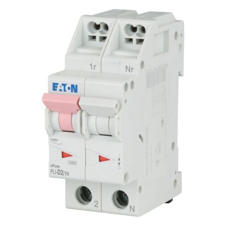 Eaton MCB, 2P, 2A Curve D, 230V AC, 10 kA Breaking Capacity [101280 PLI-D2/1N]; 248-585