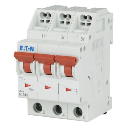 Eaton MCB, 3P, 4A Curve D, 400V AC, 10 kA Breaking Capacity [101323 PLI-D4/3]; 248-600