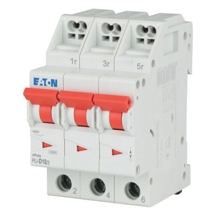 Eaton MCB, 3P, 10A Curve D, 400V AC, 10 kA Breaking Capacity [101326 PLI-D10/3]; 248-601