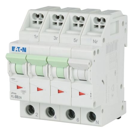 Eaton MCB, 3P, 8A Curve B, 400V AC, 10 kA Breaking Capacity [101332 PLI-B8/3N]; 248-604