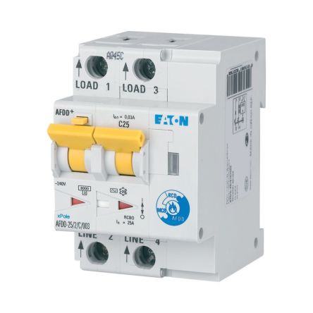 Eaton AFDD, 25A Current Rating, 2P Poles, 30mA Trip Sensitivity, Type B, Eaton Moeller Range [187225 AFDD-25/2/B/003-A]; 248-919