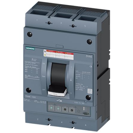 Siemens, SENTRON MCCB Molded Case Circuit Breaker 3P 600A, Breaking Capacity 100 kA, Fixed Mount [3VA6560-7HM32-0AA0]; 249-591