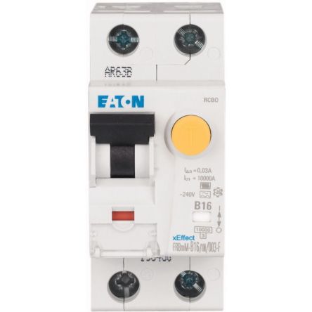 Eaton RCBO, 16A Current Rating, 1+N Poles, 300mA Trip Sensitivity, Type B, xEffect Range [193495 FRBmM-B16/1N/03-F]; 251-452
