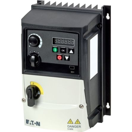 Eaton Variable Speed Drive, 0.75 kW, 1 Phase, 200 → 240 V ac, 4.3 A, VFD DC1 Series [199402 DC1-124D3FN-A6SOE1]; 252-066