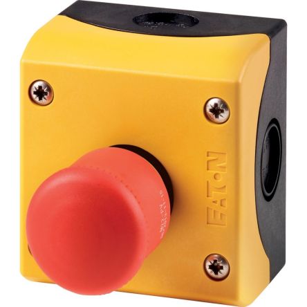 Eaton M22 Series Rotary Emergency Stop Push Button, Panel Mount, 22mm Cutout, 3 NC [197629 M22-PV/KC03/IY]; 252-222