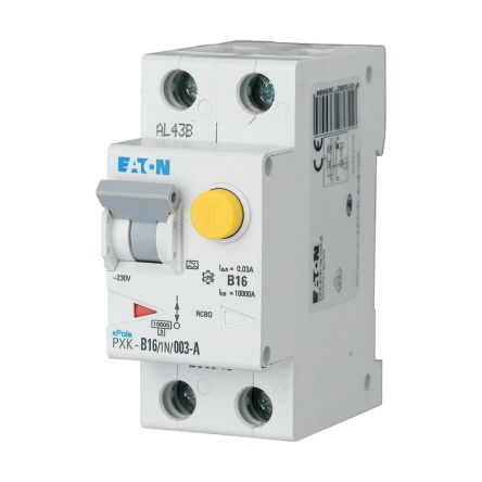 RCBO, 16A Current Rating, 1P + N Poles, 300mA Trip Sensitivity, Type C, xPole Range [193546 PXK-C16/1N/03-F]; 253-225