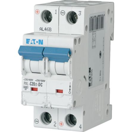 Eaton xPole - PXL PXL MCB, 2P, 20A Curve C, 440V AC, 48V DC [236717 PXL-C20/2-DC]; 253-930