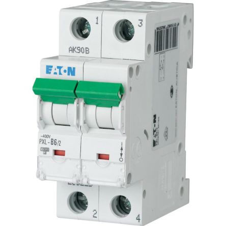Eaton xPole - PXL PXL MCB, 2P, 6A Curve D, 400V AC, 10 kA Breaking Capacity [236322 PXL-D6/2]; 254-127