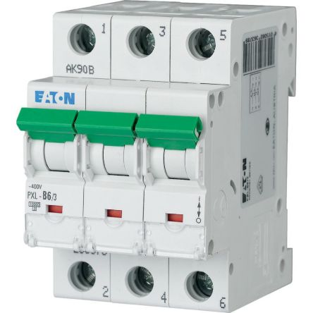 Eaton xPole - PXL PXL MCB, 3P, 6A Curve D, 400V AC, 10 kA Breaking Capacity [236459 PXL-D6/3]; 254-133