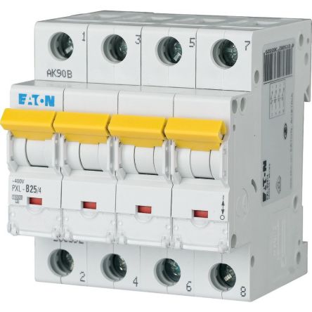 Eaton xPole - PXL PXL MCB, 4P, 25A Curve B, 400V AC, 10 kA Breaking Capacity [236592 PXL-B25/4]; 254-145