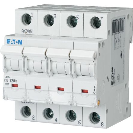 Eaton xPole - PXL PXL MCB, 4P, 50A Curve C, 400V AC, 10 kA Breaking Capacity [236621 PXL-C50/4]; 254-149