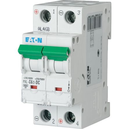 Eaton xPole - PXL PXL MCB, 2P, 6A Curve C, 440V AC, 48V DC, 10 kA Breaking Capacity [236713 PXL-C6/2-DC]; 254-154