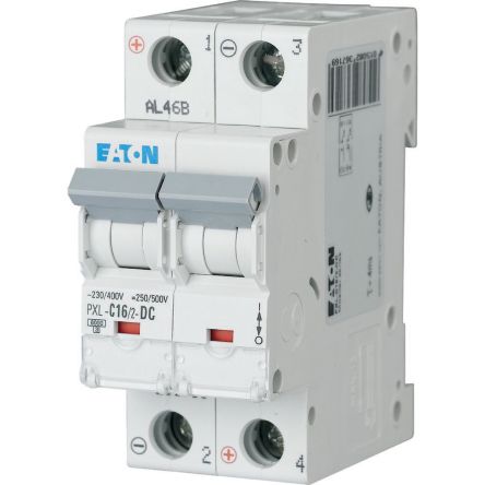 Eaton xPole - PXL PXL MCB, 2P, 16A Curve C, 440V AC, 48V DC, 10 kA Breaking Capacity [236716 PXL-C16/2-DC]; 254-155